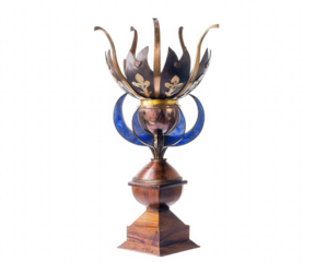 Ornate art nouveau style metal and wood decorative object isolated on transparent background