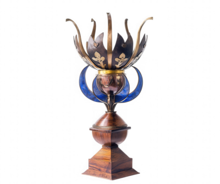 Ornate art nouveau style metal and wood decorative object isolated on transparent background