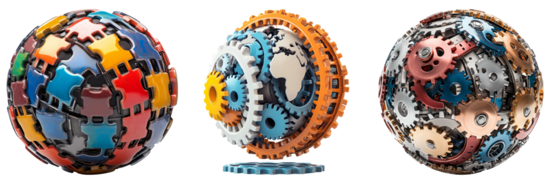 Colorful Gears and Puzzles on Transparent Background for Creative Use