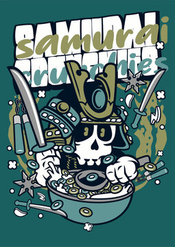 Samurai Crunches vectorr illustration with green background