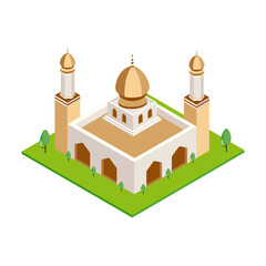 Golden Dome Mosque Isometric Illustration