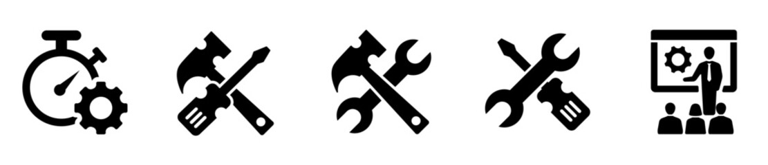  Mix icons as repair tool, time management, hand tool . vector
