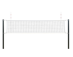 Professional volleyball net with poles for beach or indoor play isolated on transparent background