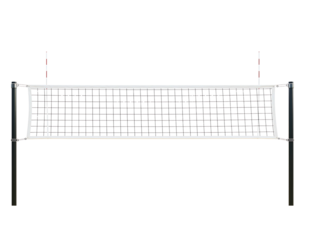Professional volleyball net with poles for beach or indoor play isolated on transparent background