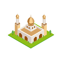 Vector set of illustration modern mosque isometric style with unique Islamic architecture perfect for posters banners and educational resources