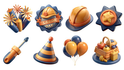 Labour Day 3D Labor Day themed icons and decorations