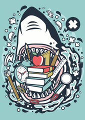 Obraz premium shark school with blue background