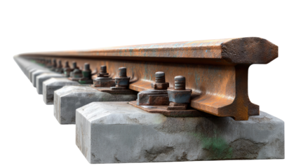 Railway Track: A detailed shot of a railway track featuring its tracks, sleepers, bolts, and nuts, demonstrating the robust construction required for modern transportation.