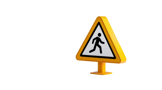 Pedestrian Crossing Ahead: A yellow triangular road sign signals pedestrians crossing, alerting drivers of a potential hazard, embodying road safety awareness in a clear, concise manner.