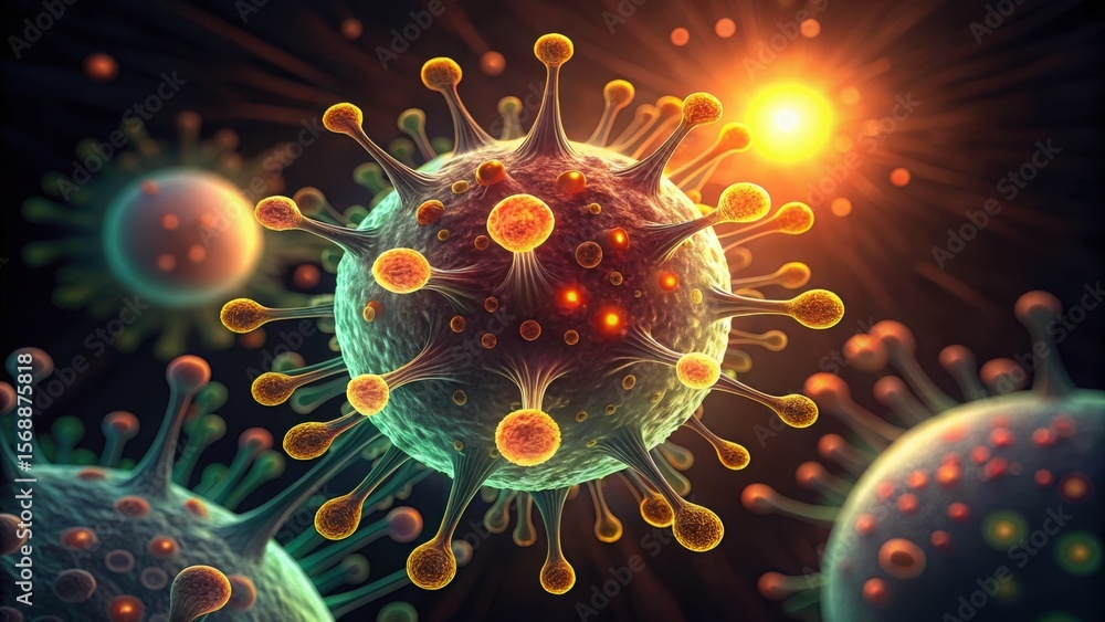 Aufkleber Glowing Particles Illustrate Enzyme Activity in Microscopic View