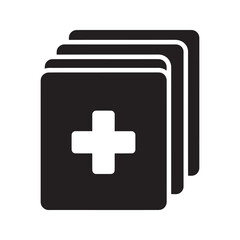 Obraz premium Medical files solid glyph icon showing a stack of documents with a cross for healthcare records patient history and clinical paperwork vector
