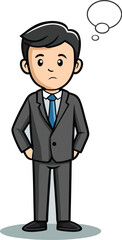 Confused Businessman with Thought Bubble Cartoon Vector Illustration