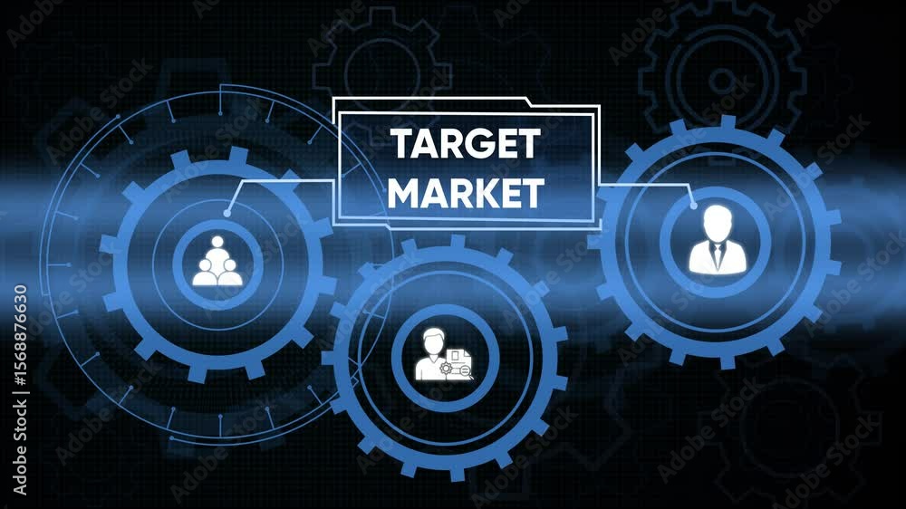 Poster abstract concept illustrating target market and customer analysis with tech elements