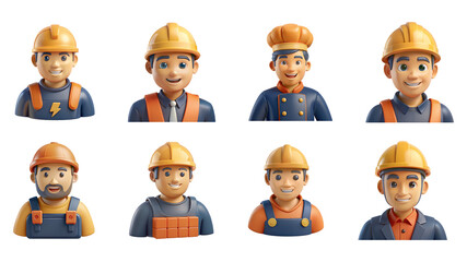 Labour Day 3D Various cartoon characters in work uniforms and hats.