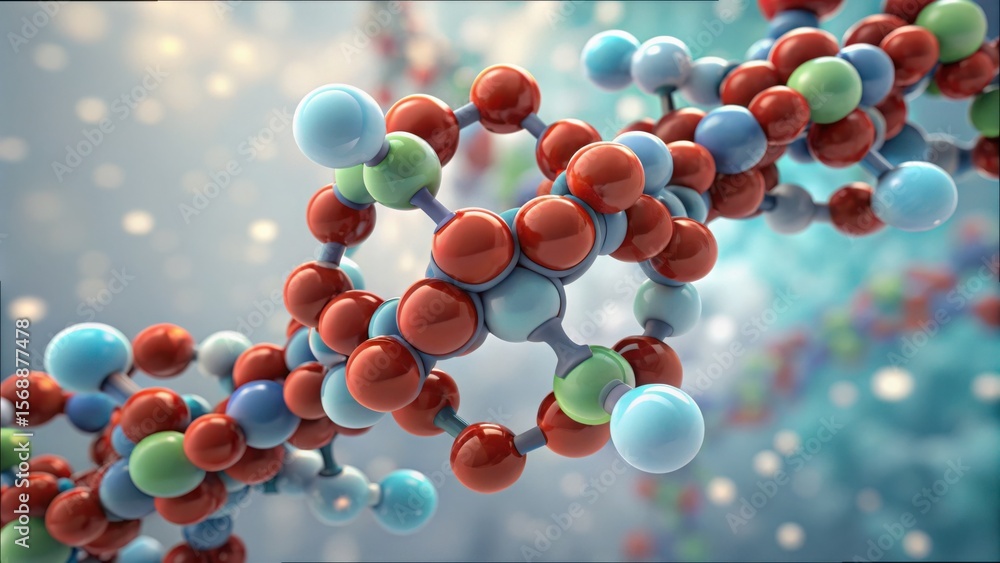 Poster macro molecular structure with breaking peptide bonds in 3d view