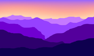 colorful layered mountain silhouette with gradient sunset sky, perfect for nature background and prints.