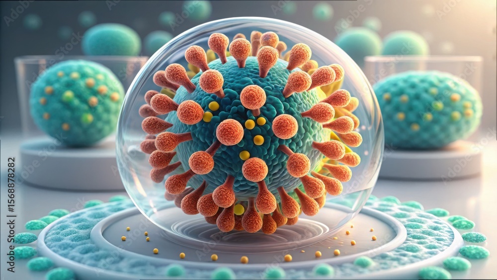 Poster detailed macro photograph of interacting substrate and virus structure