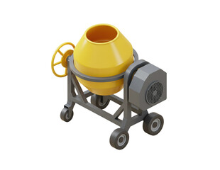 Yellow portable concrete mixer machine isolated on transparent background