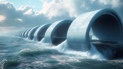 A massive tidal energy farm harnessing ocean waves to produce electricity 