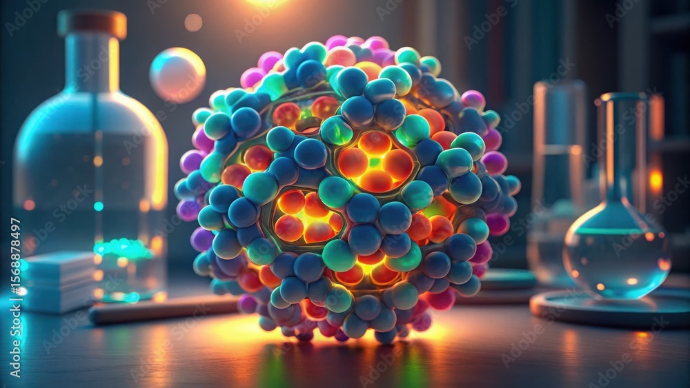 Poster Captivating Macro View of a Glowing Molecular Structure in a Lab