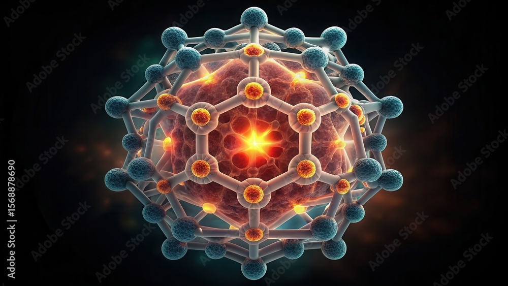 Poster Detailed Macro Image of a Glowing Atomic Structure in High Resolution