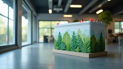 Exhibit creative visuals of second life EV batteries repurposed for energy storage and sustainability applications in modern settings highlighting recycling and advanced reuse. in  Photo Stock  Concep