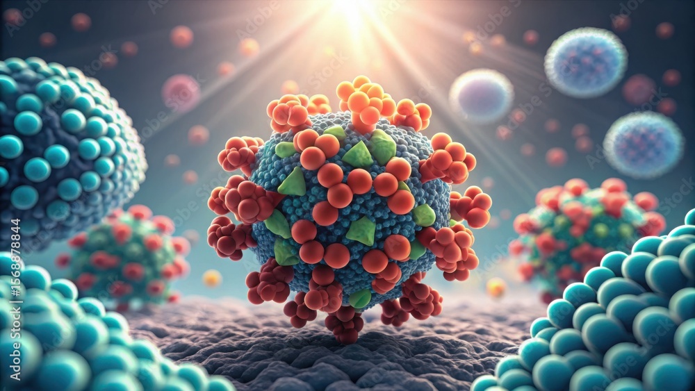 Poster detailed macro view of virus structure interacting with substrate