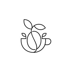 Sleek Monoline Coffee Cup Logo Concept Ready for Template