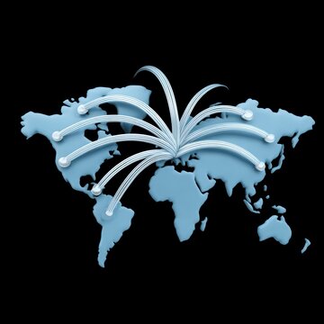 Abstract world map with glowing lines connecting global locations network