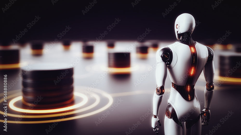 Aufkleber technological sentinels: a futuristic robot stands guard amidst data servers, in a visually compelli