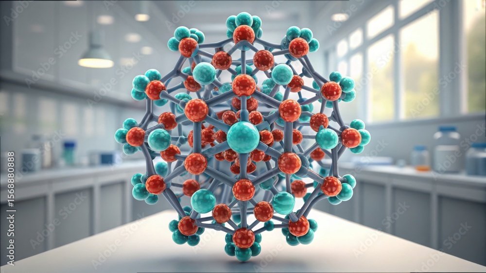 Poster highly detailed structure of enzyme molecule in laboratory setting