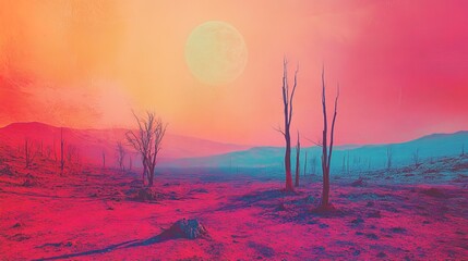 A Mars-like barren land with a holographic overlay of possible reforestation