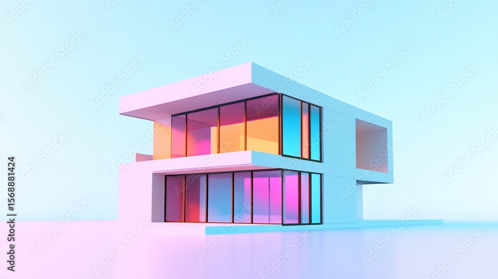 Poster modern minimalist architectural design of a two-story building with large windows