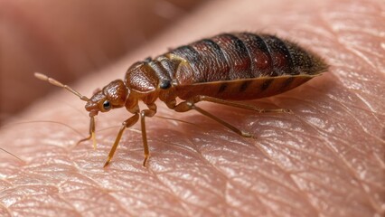 Close-up of a bed bug on human skin. bedbug concept