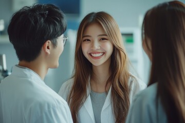 Obraz premium Psychology, happy Asian young couple consulting with a psychologist at a clinic regarding relationship problems, Generative AI