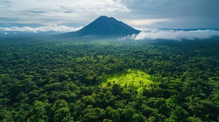 A majestic rainforest preserved by advanced AI-driven conservation efforts 