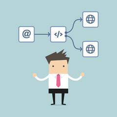 Businessman representation of workflow automation concept cartoon illustration.