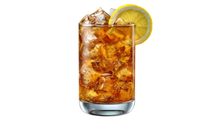 Summer Drink Concept – Iced Tea with Lemon and Ice on Isolated Background