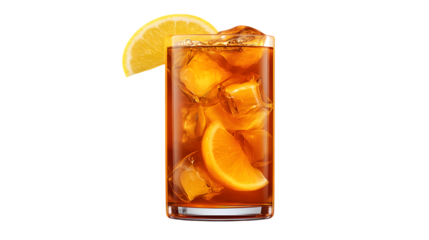 Chilled Glass of Lemon Iced Tea with Fresh Lemons and Ice Cubes