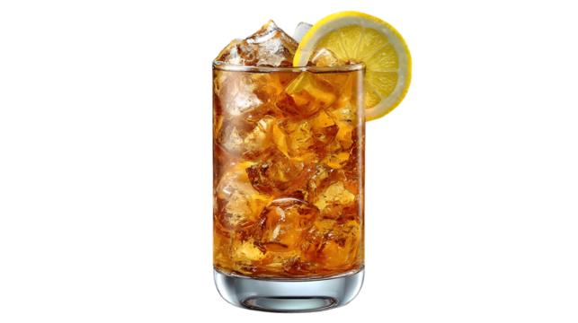 Summer Drink Concept – Iced Tea with Lemon and Ice on Isolated Background