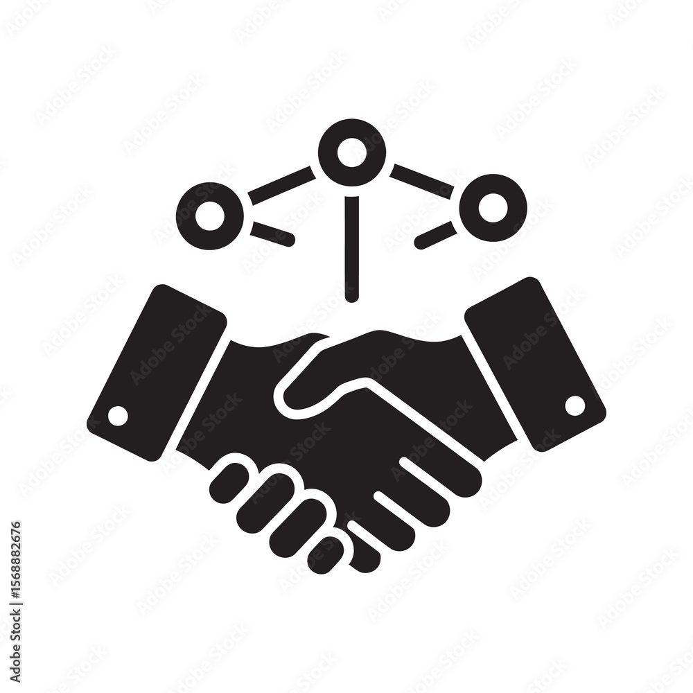 Poster secure handshake solid icon with a shield for trusted business partnership safe deal and protected a