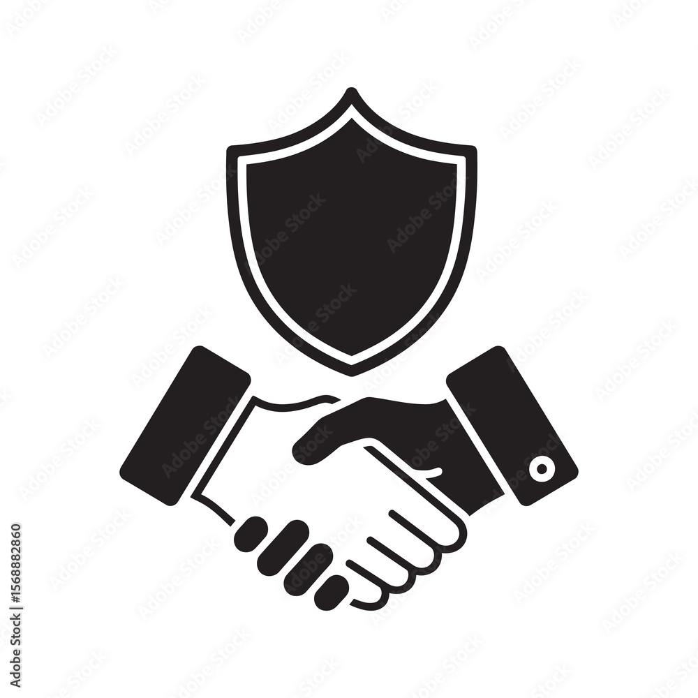 Poster team relationship glyph icon showing a handshake with connection points for business partnership col