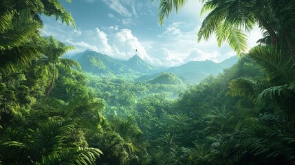 A lush jungle protected by an AI-powered monitoring system to prevent deforestation