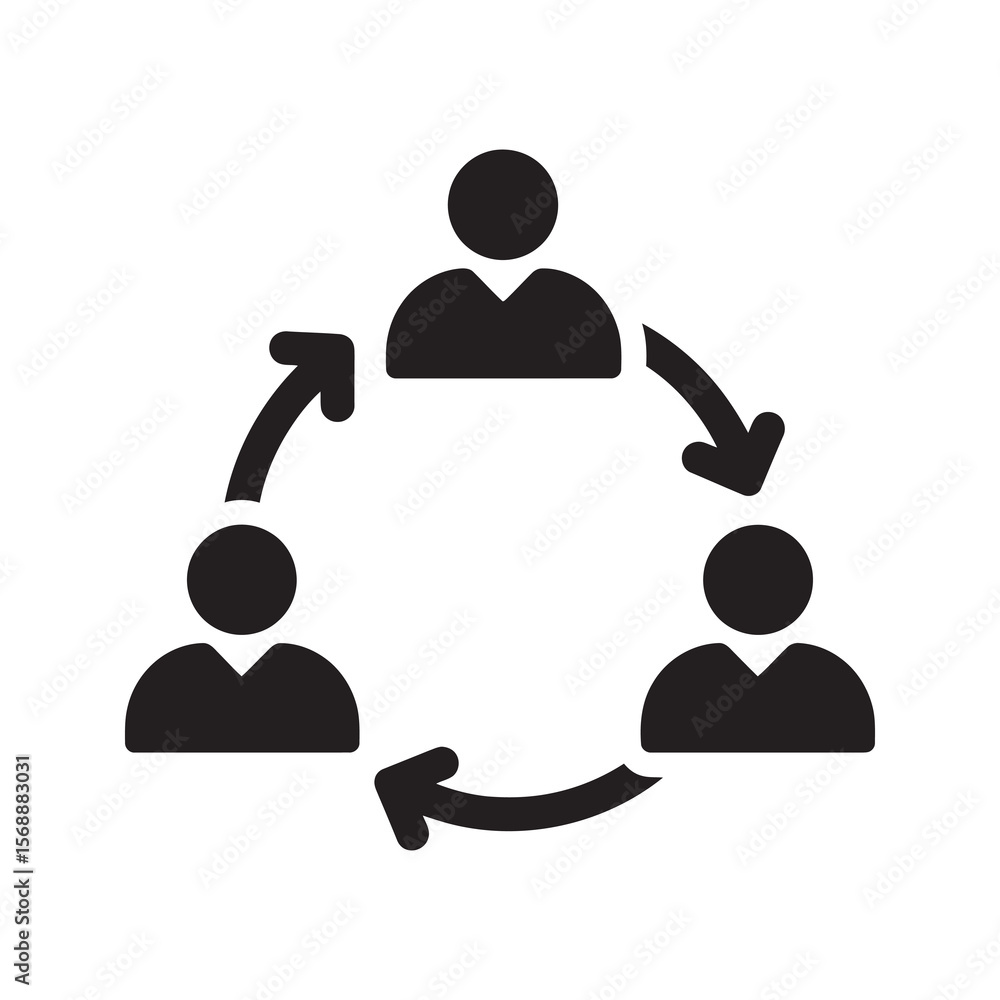 Poster team workflow solid icon showing a group of people in a circular arrow formation for business proces
