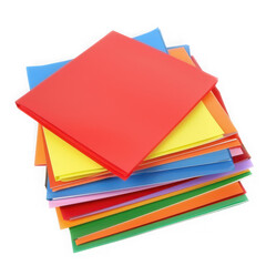 Stack of colorful plastic document folders isolated on transparent background