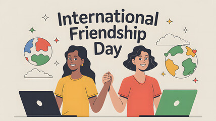 International friendship day celebration with diverse friends connecting online