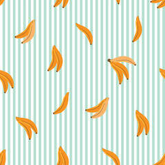 Banana seamless pattern, striped background, aesthetic wallpaper in retro style