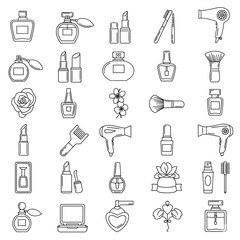 Fototapeta premium Beauty Icons A Collection of Elegant Line Art Cosmetics and Hair Styling Illustrations