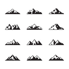 Black and White Mountain Icons Set design