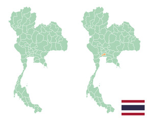 タイの地図と国旗(都県ごと)